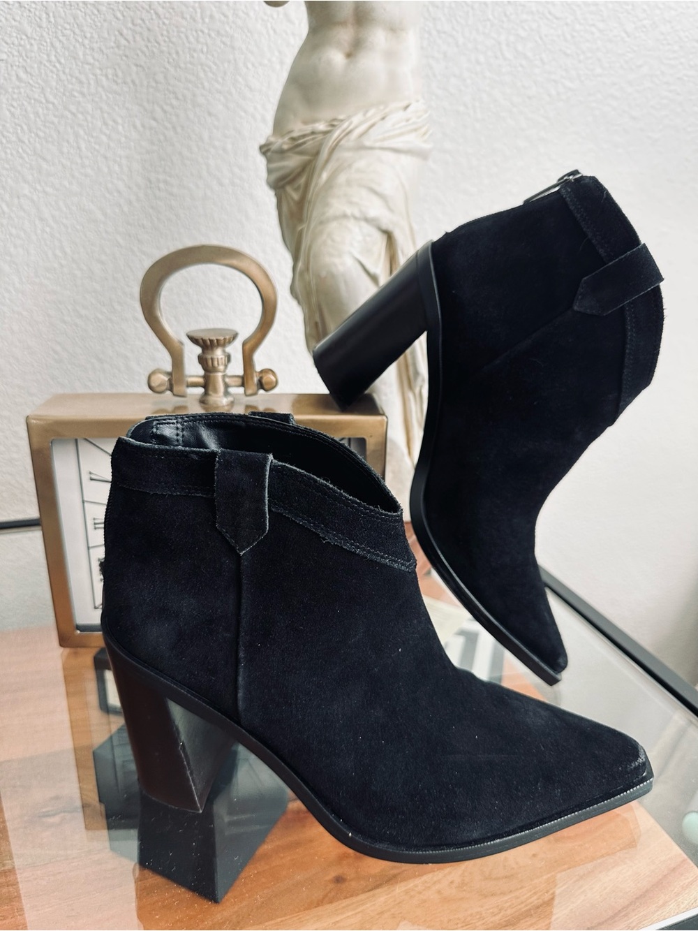 Vince Camuto Black Suede Pointed Ankle Booties
